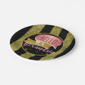 hello 30 Personalized 30th birthday glitter stripe ペーパープレート (アングル)