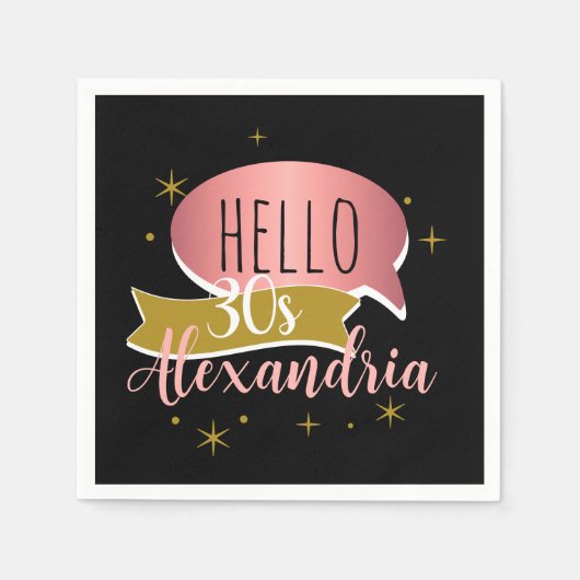 hello 30 Stylish Personalized 30th birthday スタンダードカクテルナプキン (正面)