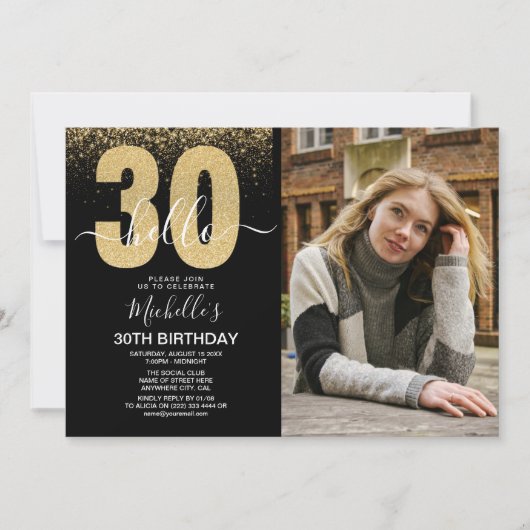 Hello 30 years - Modern Birthday with photo 招待状 (正面)