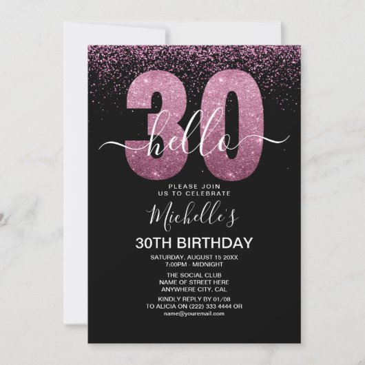 Hello 30 years modern birthday with photo 招待状 (正面)