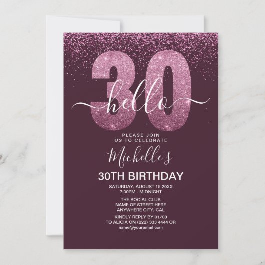 Hello 30 years modern birthday with photo 招待状 (正面)