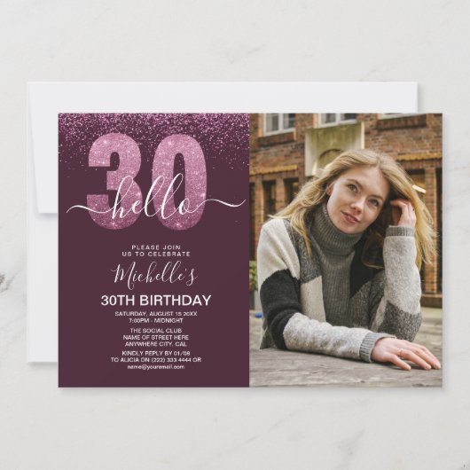 Hello 30 years - Modern Birthday with photo 招待状 (正面)