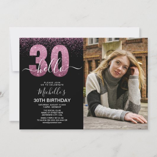 Hello 30 years - Modern Birthday with photo 招待状 (正面)