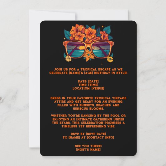 Hello 30sトロピカルヴィンテージレトロ夏誕生日 招待状 (裏面)