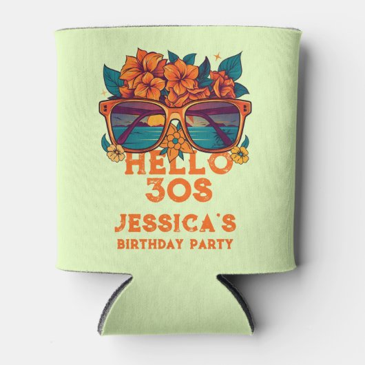 Hello 30sトロピカルヴィンテージレトロ夏誕生日 缶クーラー (正面)