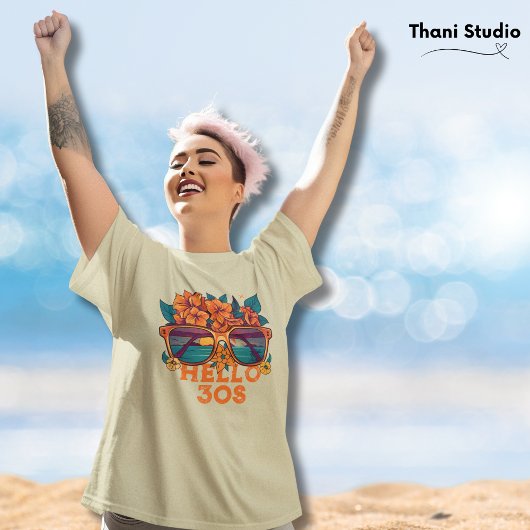 Hello 30sトロピカルヴィンテージレトロ夏誕生日 tシャツ