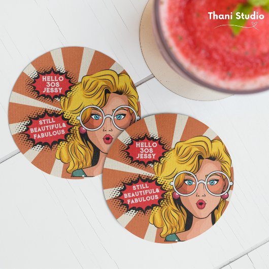 Hello 30s女性ヴィンテージレトロ90sおもしろい誕生日 コースター