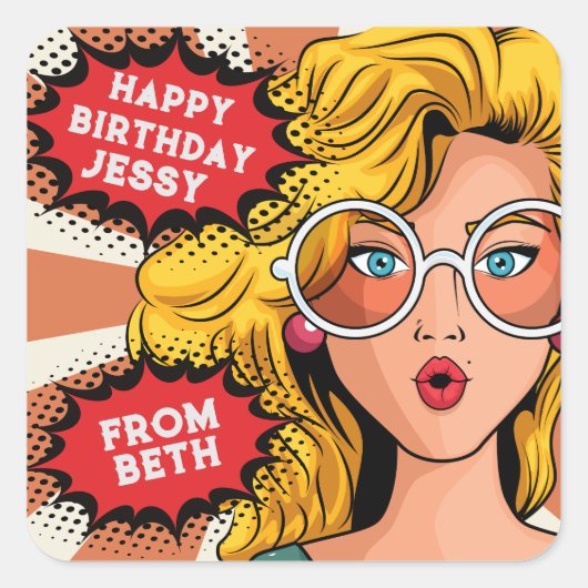 Hello 30s女性ヴィンテージレトロ90sおもしろい誕生日 スクエアシール (正面)