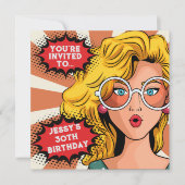 Hello 30s女性ヴィンテージレトロ90sおもしろい誕生日 招待状 (正面)