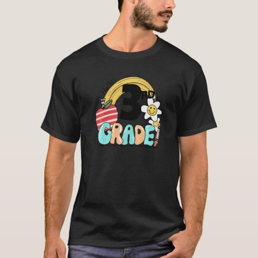 Hello 3rd Grade Groovy Rainbow Back To School Teac Tシャツ (正面)