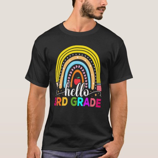 Hello 3rd Grade Rainbow Teachers Kids Back to Scho Tシャツ (正面)