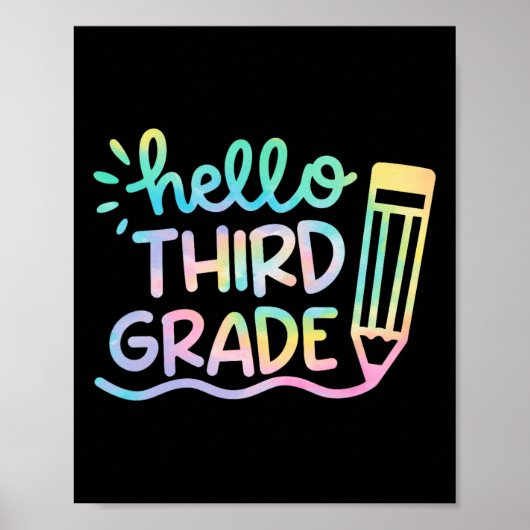 Hello 3rd Grade Tie Dye Teachers Kids Byck To Scho ポスター (正面)