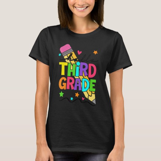 Hello 3rd Third Grade Back To School First Day Tea Tシャツ (正面)
