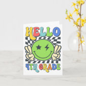Hello 4年生Vibes Groovyスマイル顔Back To Sc カード (黄色い花)