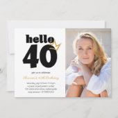 Hello 40マイルストン誕生日クラウンカスタム写真 招待状 (正面)