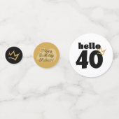 Hello 40マイルストン誕生日ブラック金ゴールドクラウン コンフェッティ (正面)