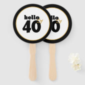 Hello 40マイルストン誕生日ブラック金ゴールドクラウン ハンドファン (正面&裏面)