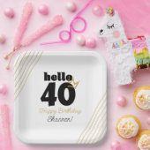Hello 40マイルストン誕生日ブラック金ゴールドクラウン ペーパープレート (パーティー)