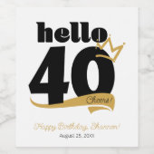 Hello 40マイルストーン誕生日金ゴールドクラウン ワインラベル (シングルラベル)