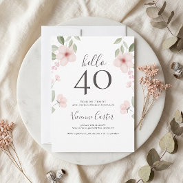 Hello 40 スクリプト フラワー ウォーターカラー 40歳の誕生日 招待状