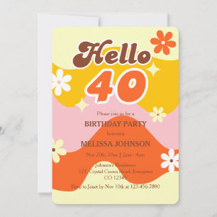 Hello 40 レトロウェーブ グルービー フラワー 誕生日 招待状