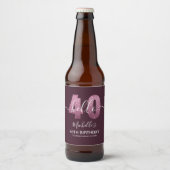 Hello 40! Elegant 40th birthday with Pink glitter ビールラベル (正面)
