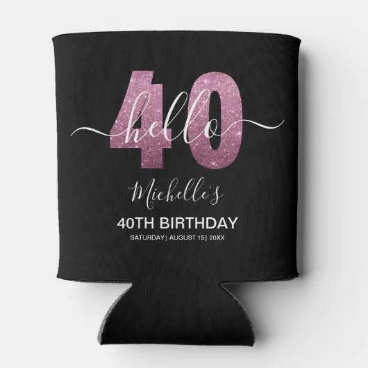 Hello 40! Fun 40th birthday with Pink glitter 缶クーラー (裏面)