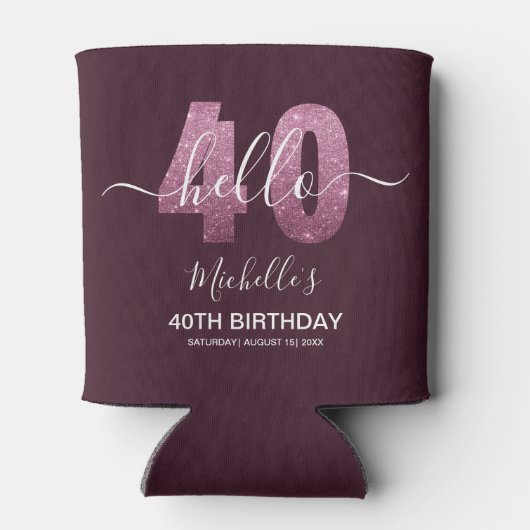 Hello 40! Fun 40th birthday with Pink glitter 缶クーラー (裏面)