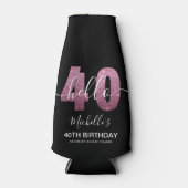 Hello 40! Funny 40th birthday with Pink glitter ボトルクーラー (正面)