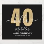 Hello 40! Modern 40th Birthday Chic Golden glitter ビールラベル (シングルラベル)