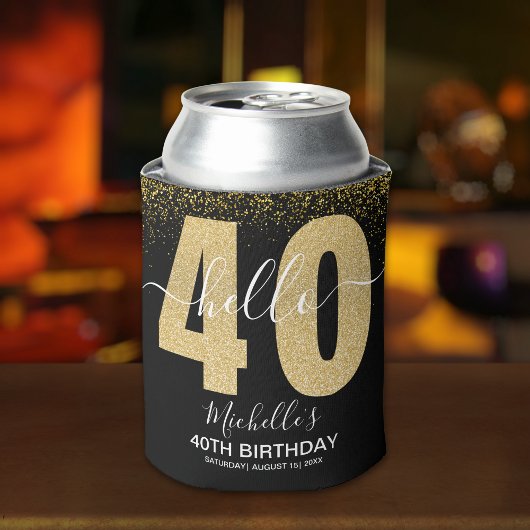 Hello 40! Modern 40th Birthday Chic Golden glitter 缶クーラー