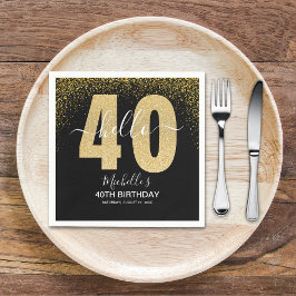 Hello 40! Modern 40th birthday with Golden glitter スタンダードカクテルナプキン