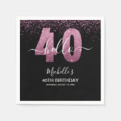 Hello 40! Modern 40th birthday with Pink glitter スタンダードカクテルナプキン (正面)