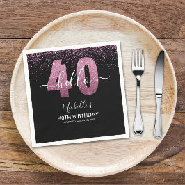Hello 40! Modern 40th birthday with Pink glitter スタンダードカクテルナプキン