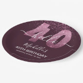 Hello 40! Modern 40th birthday with Pink glitter ペーパープレート (アングル)