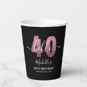Hello 40! Modern 40th birthday with Pink glitter 紙コップ (裏面)