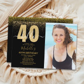 Hello 40 years - Golden glitter  with photo  招待状