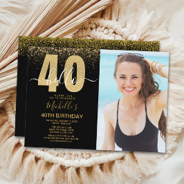 Hello 40 years - Golden glitter with photo 招待状