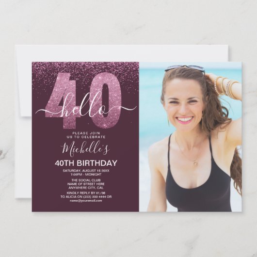 Hello 40 years - Modern Birthday with photo 招待状 (正面)