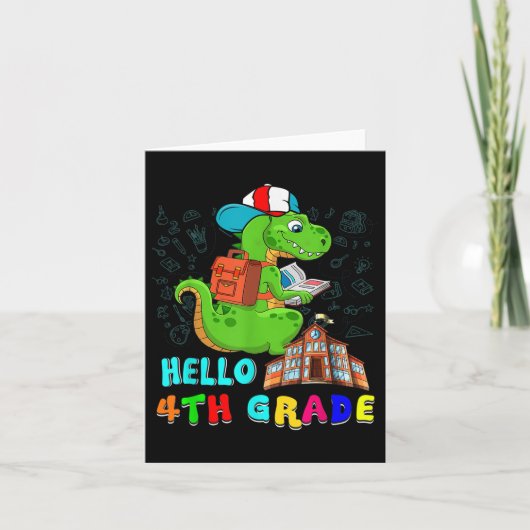 Hello 4th Grade T-rex Wearing School Bag Reading B カード (正面)