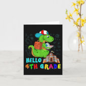 Hello 4th Grade T-rex Wearing School Bag Reading B カード (黄色い花)