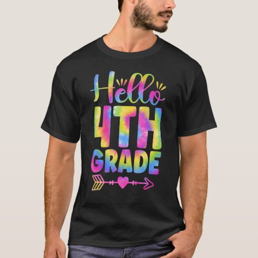 Hello 4th Grade Teacher Student Kids Tie Dye Back  Tシャツ (正面)