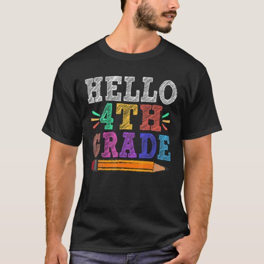 Hello 4Th Third Grade先生おもしろい新学期 Tシャツ (正面)