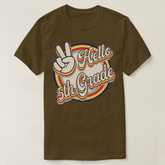 Hello 5年生のレトロ先生と学生が戻る tシャツ (デザイン正面)