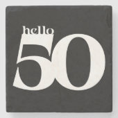 Hello 50はっきりした黒モダン白誕生日 ストーンコースター (正面)