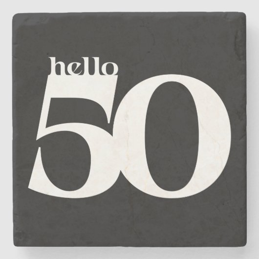 Hello 50はっきりした黒モダン白誕生日 ストーンコースター (正面)