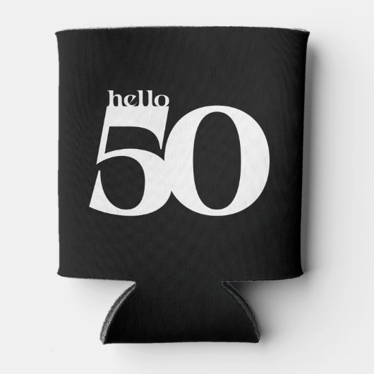 Hello 50はっきりした黒モダン白誕生日 缶クーラー (正面)