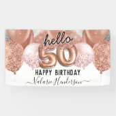 Hello 50ピンクグリッター誕生日バルーン記号 横断幕 (横)