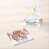 Hello 50ピンクグリッター誕生日バルーン スクエアペーパーコースター (インサイチュ)