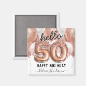 Hello 50ピンクグリッター誕生日バルーン マグネット (正面/裏面)